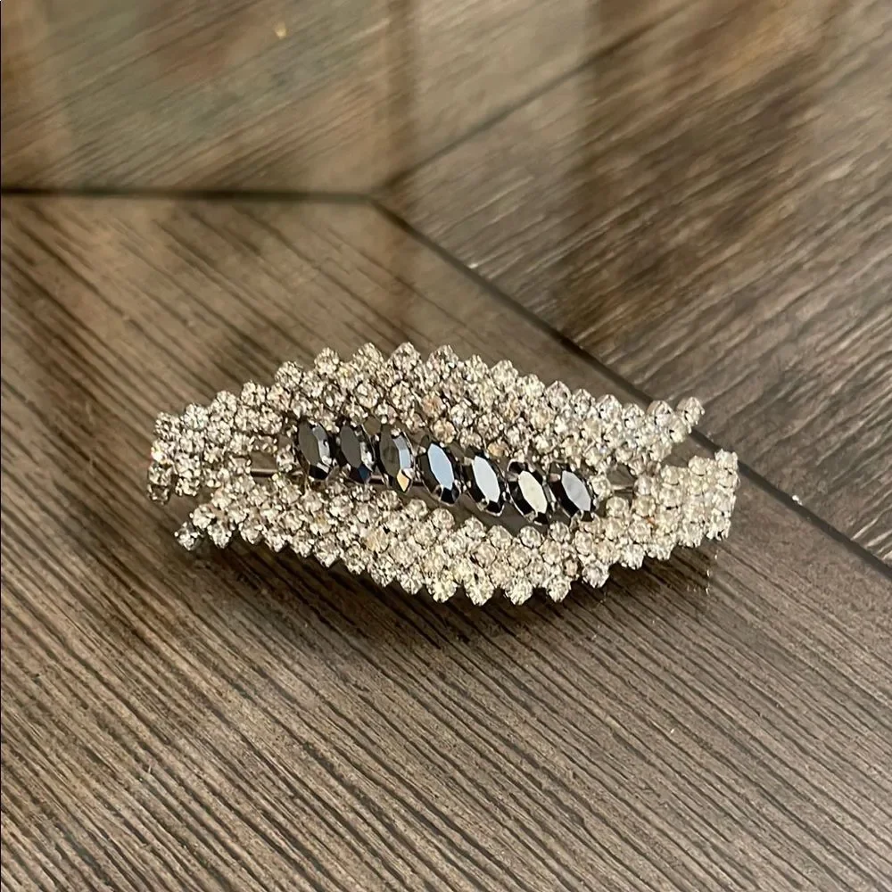 Vintage Rhinestone Clear & Gunmetal Rhinestone Brooch
